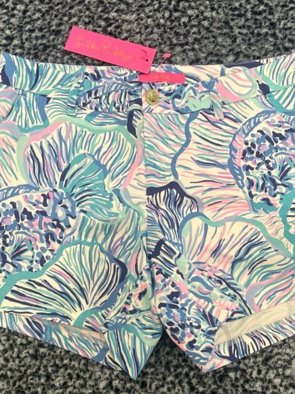 Lilly Pulitzer Multi-Color Floral Cotton Shorts - Pink, Aqua, Navy, white